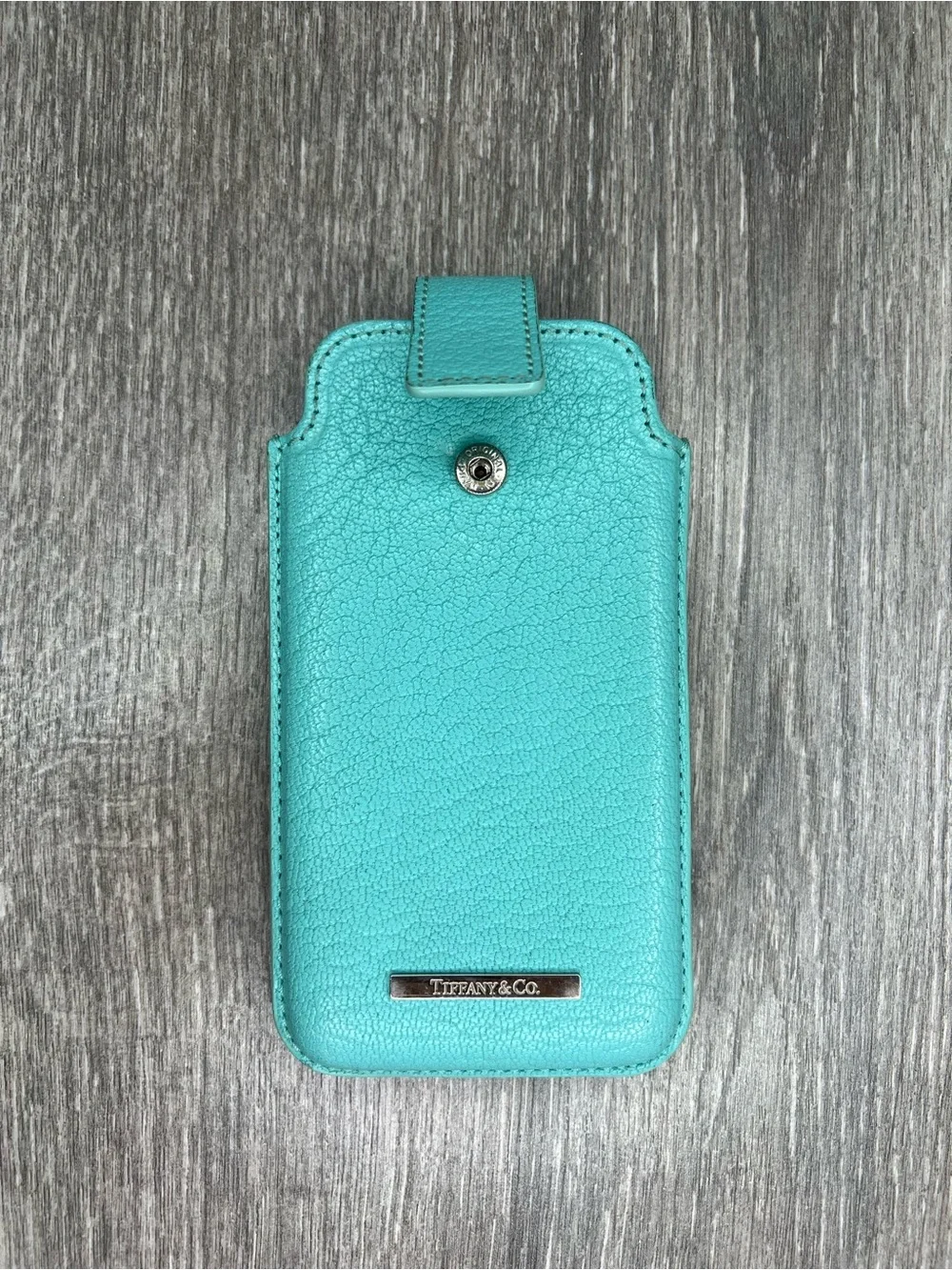 Tiffany & Co. Signature Blue Leather Phone Sleeve with Pull-Tab